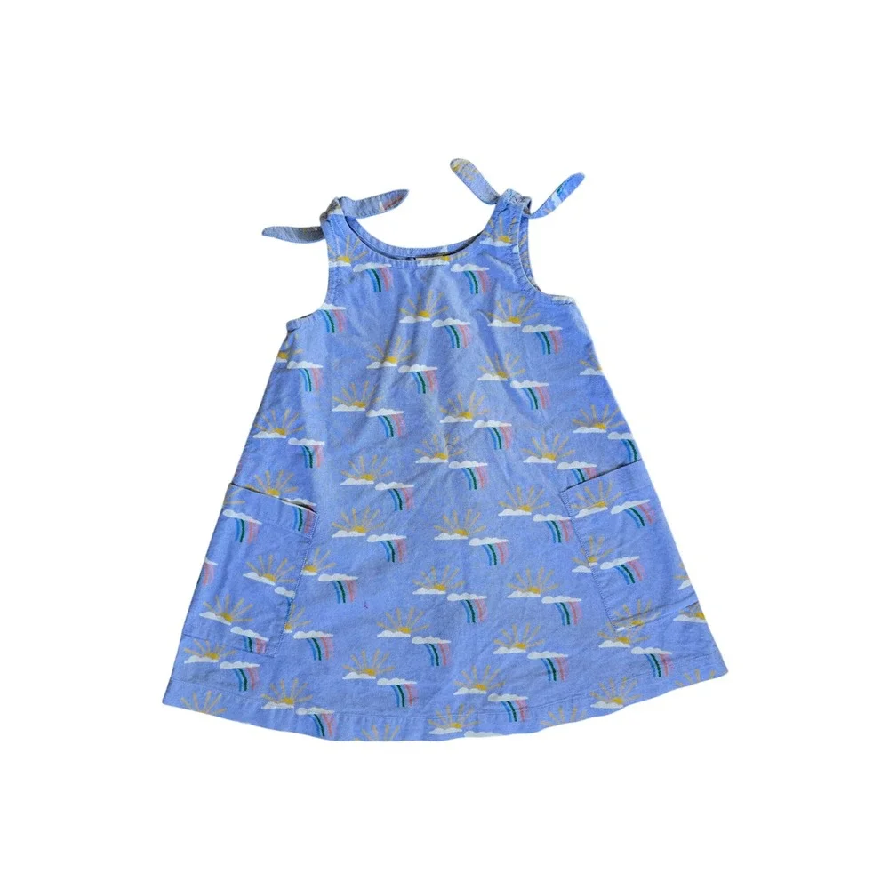 Hanna Andersson Girls Rainbow Pillowcase Dress Oxford Blue Sunshine Size 5‎